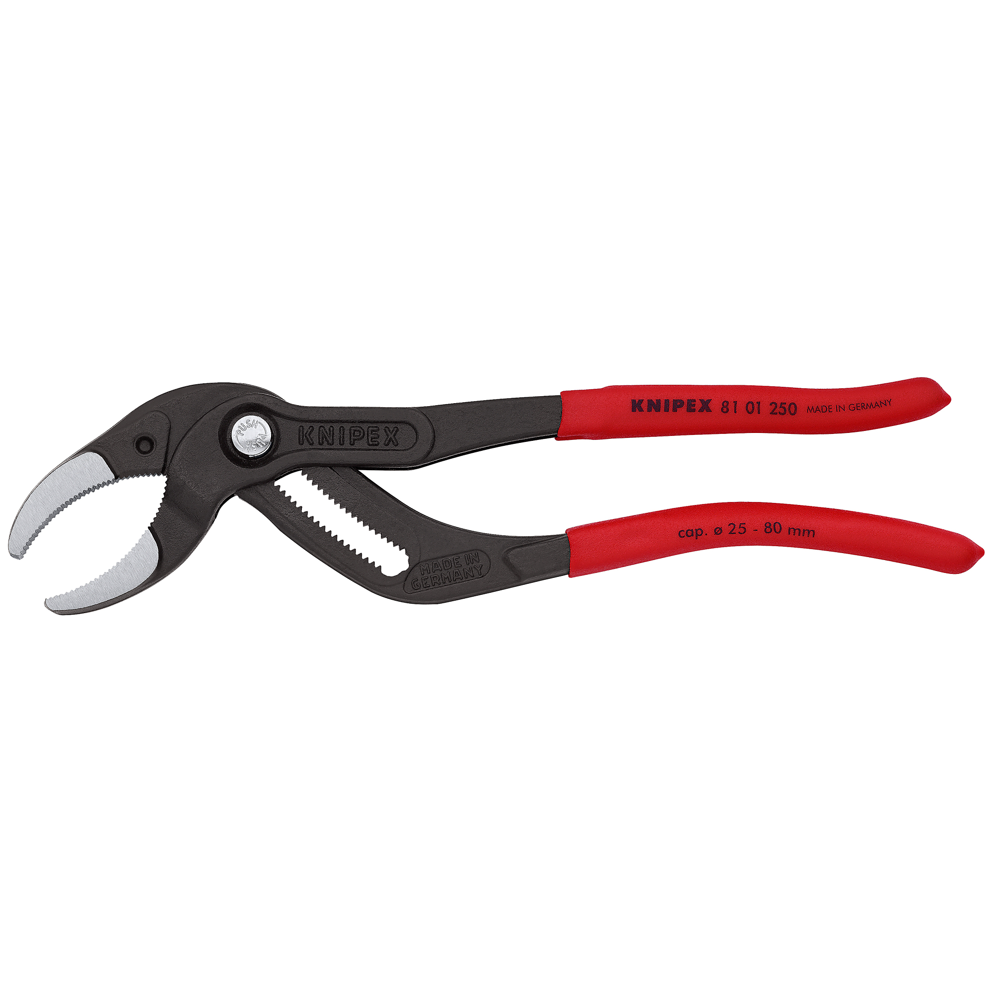 KNIPEX, Pipe Gripping Pliers-Serrated Jaws, Bulk, 10in., Pieces (qty.) 1 Material Steel, Jaw Capacity 3.15 in, Model# 81 01 250